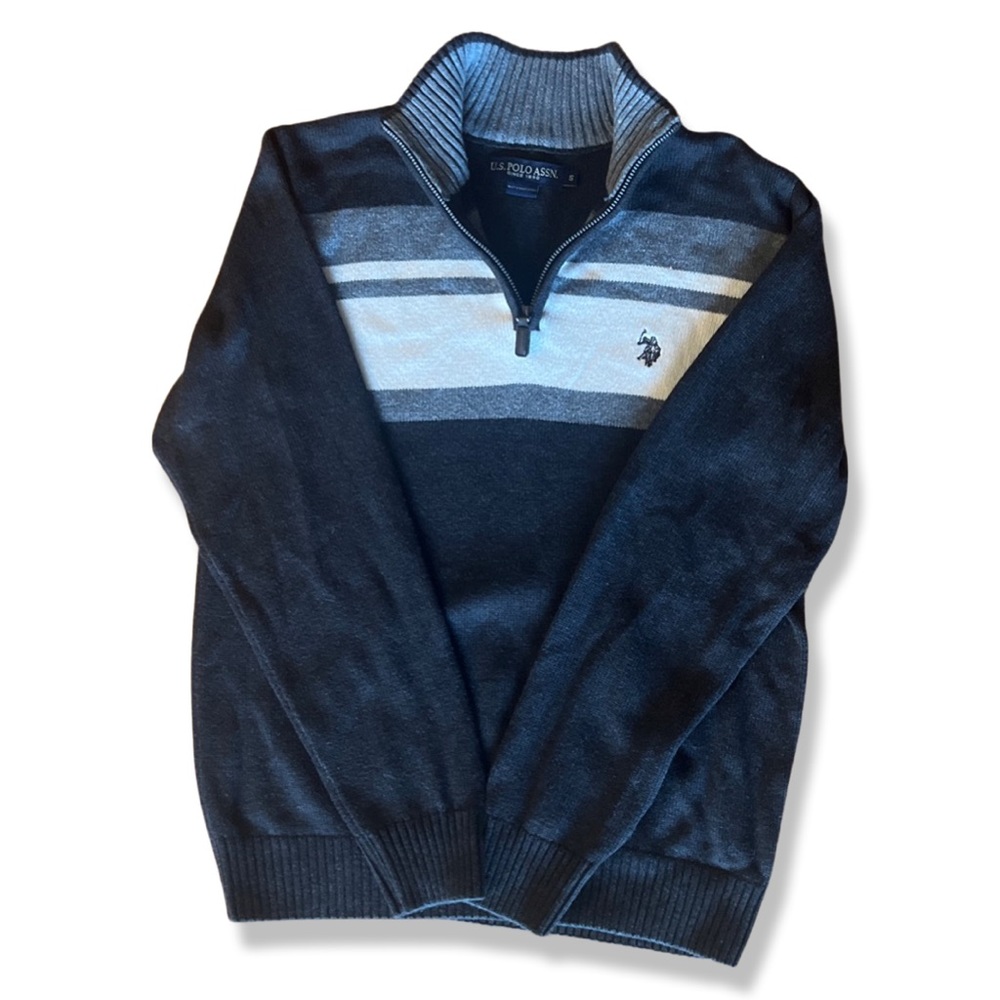 U.S. Polo Assn. Men's Tri-Color Chest Stripe 1/4 Zip Sweater